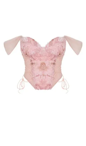 FLORAL EMBROIDERY LACE UP CORSET TOP Gloria Lanvin