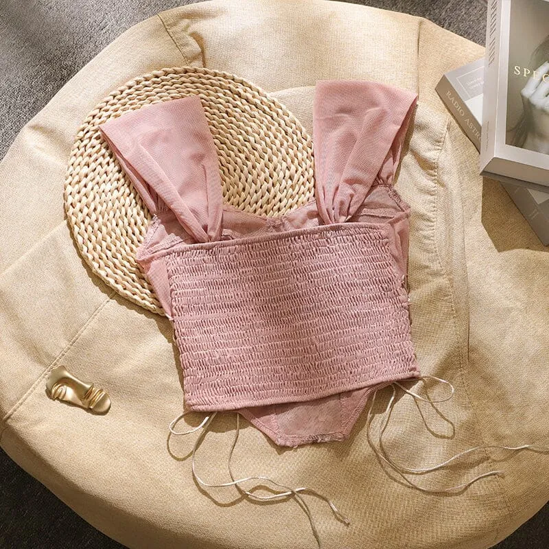 FLORAL EMBROIDERY LACE UP CORSET TOP Gloria Lanvin