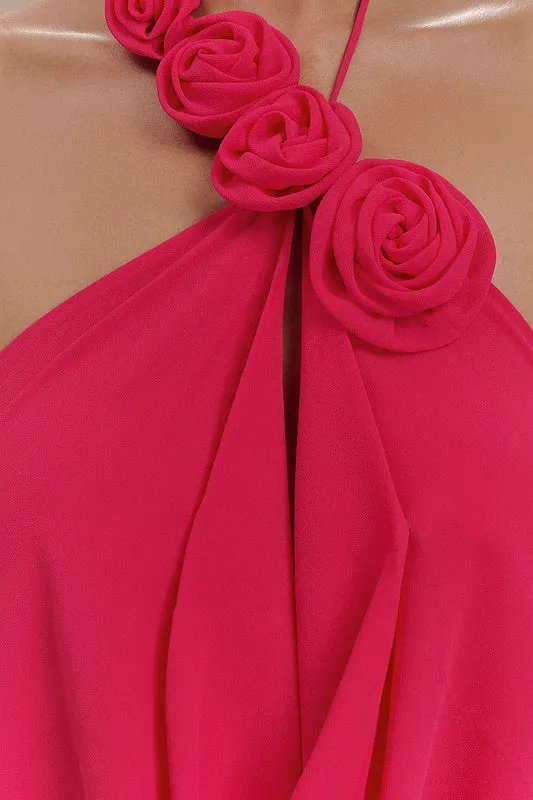 Floral halterneck high collar maxi dress in Rose Pink Gloria Lanvin