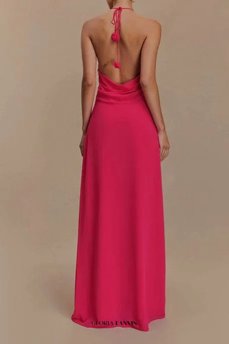 Floral halterneck high collar maxi dress in Rose Pink Gloria Lanvin