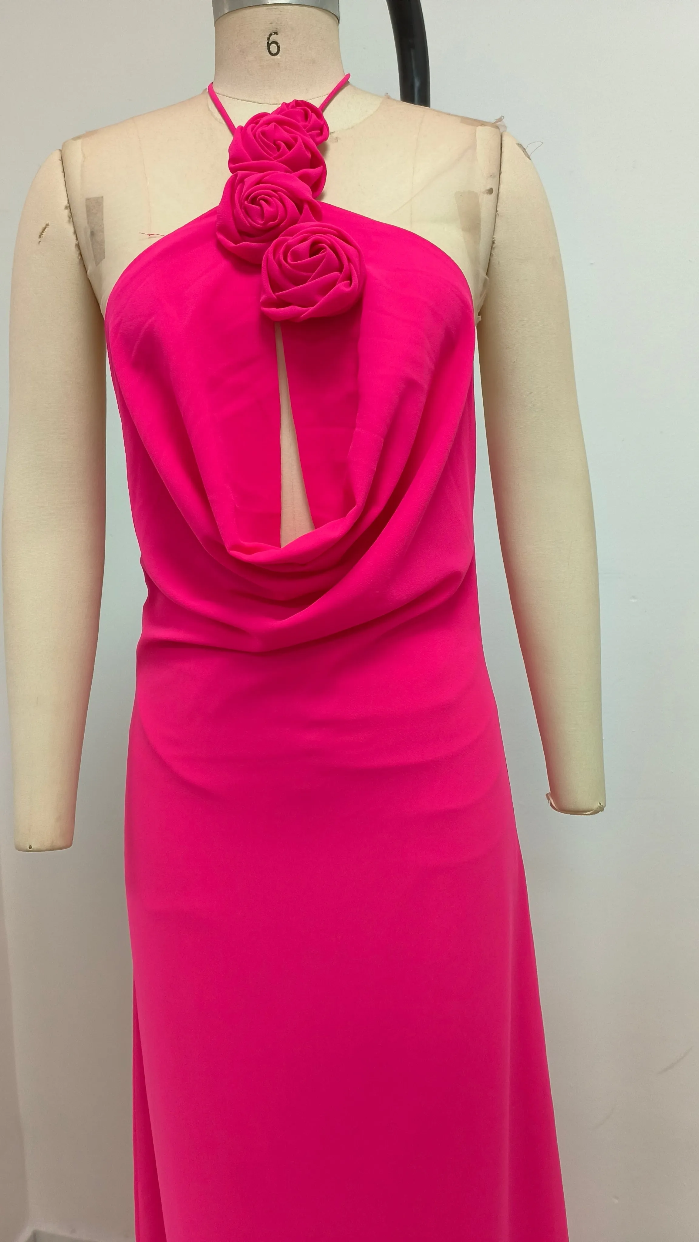 Floral halterneck high collar maxi dress in Rose Pink Gloria Lanvin