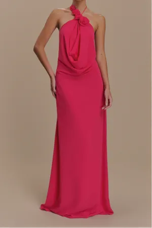 Floral halterneck high collar maxi dress in Rose Pink Gloria Lanvin