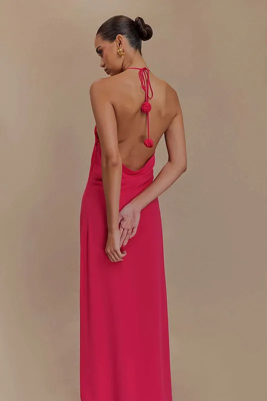 Floral halterneck high collar maxi dress in Rose Pink Gloria Lanvin