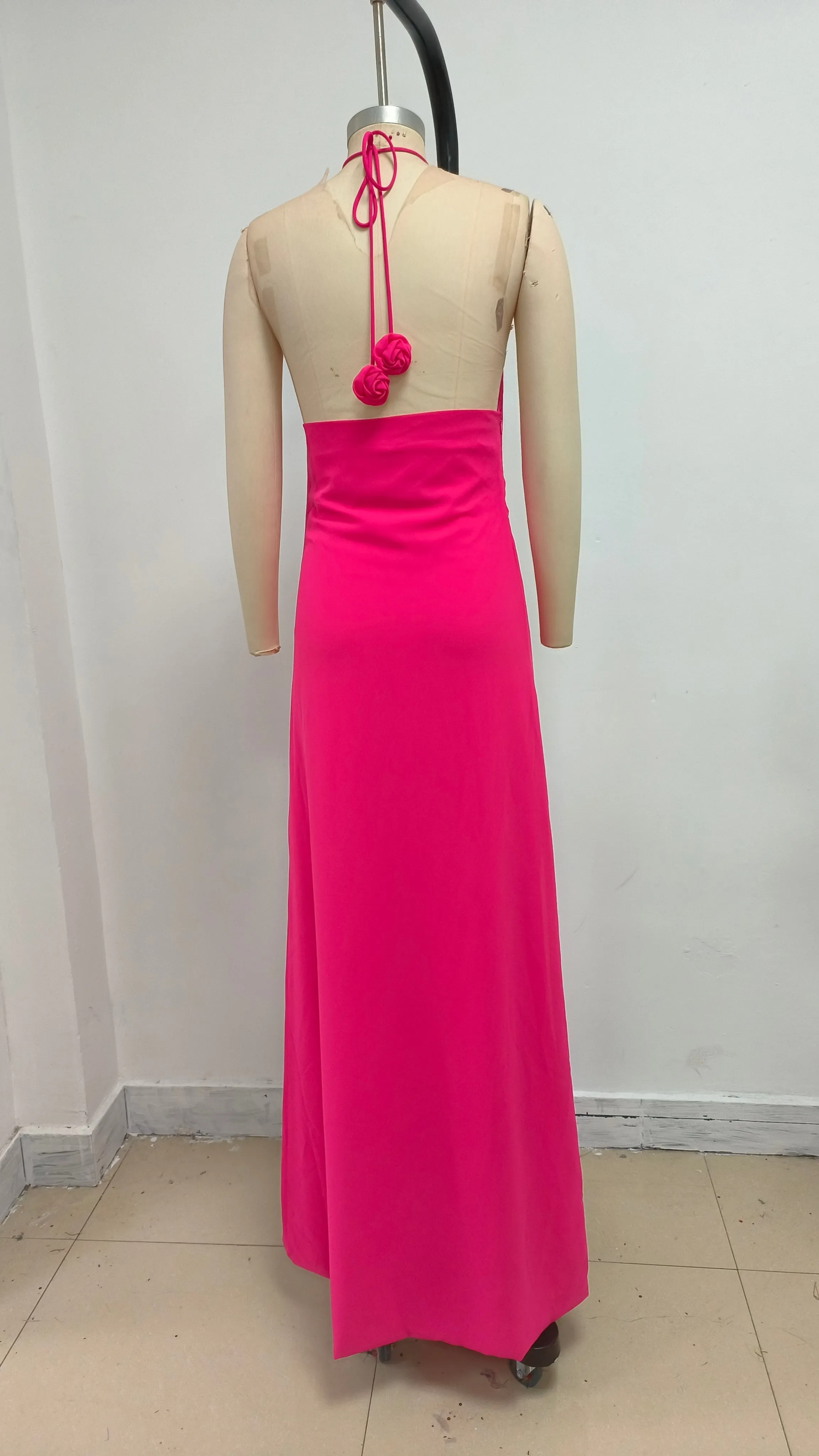 Floral halterneck high collar maxi dress in Rose Pink Gloria Lanvin
