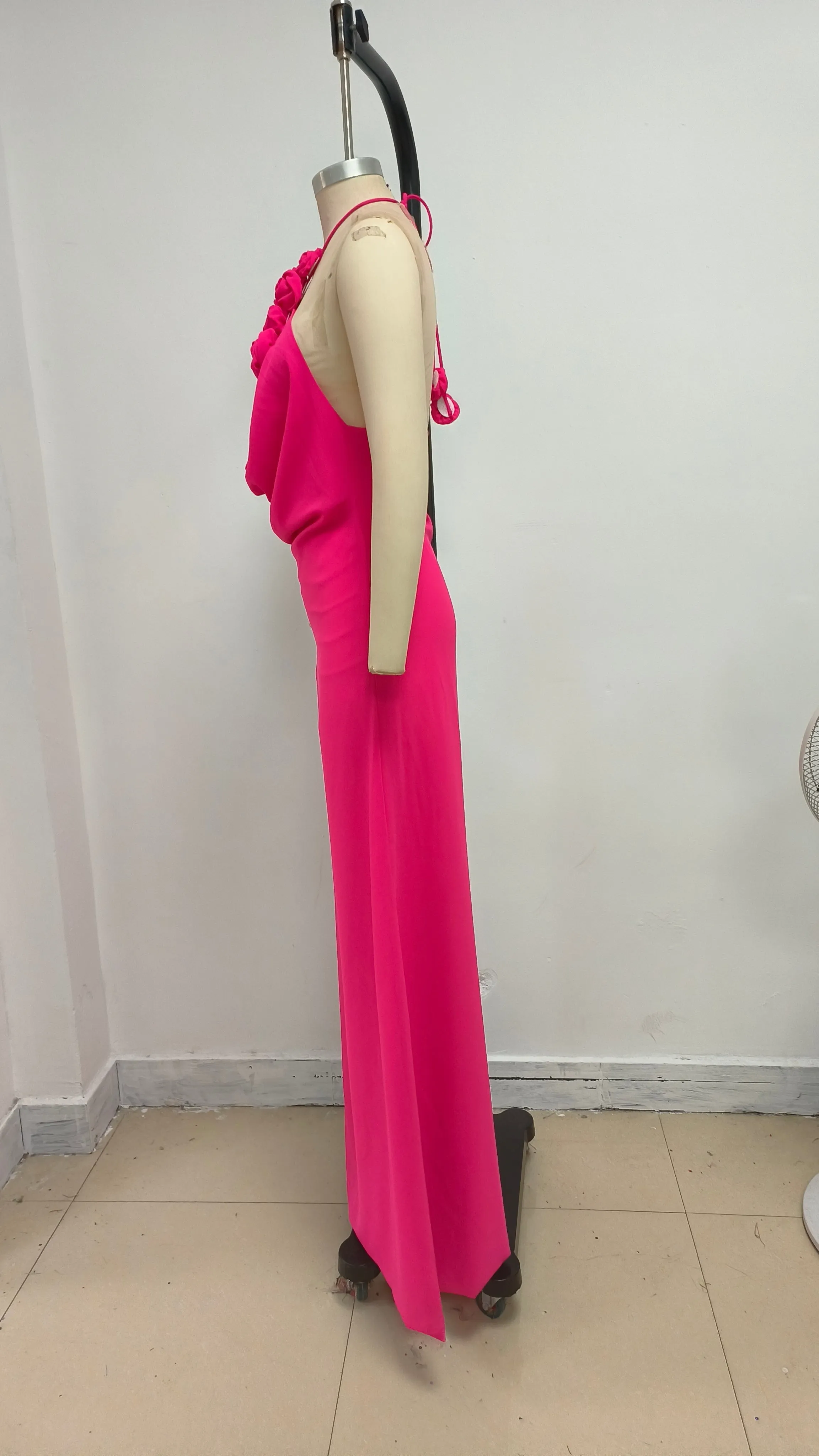 Floral halterneck high collar maxi dress in Rose Pink Gloria Lanvin