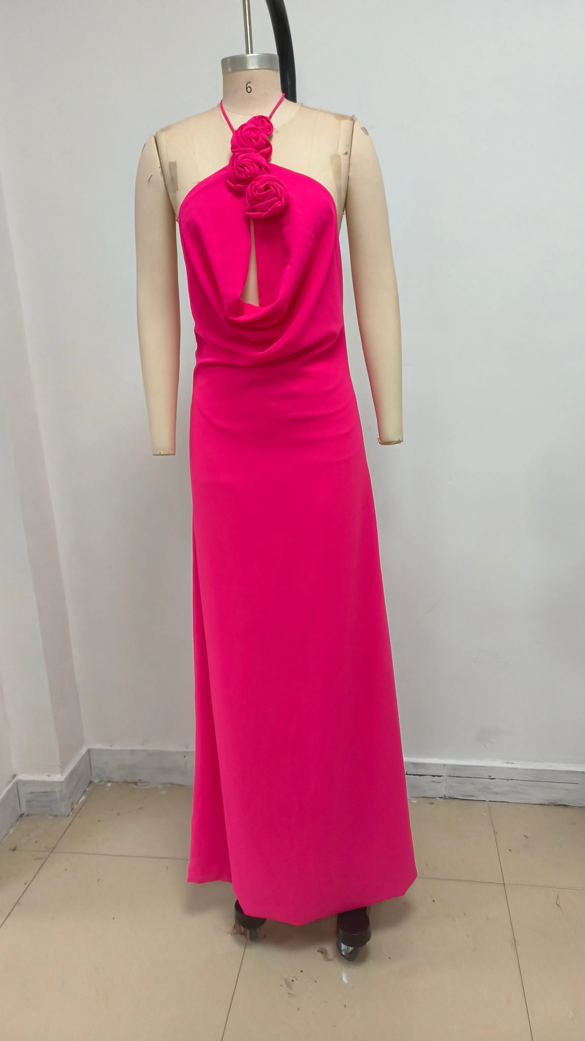 Floral halterneck high collar maxi dress in Rose Pink Gloria Lanvin