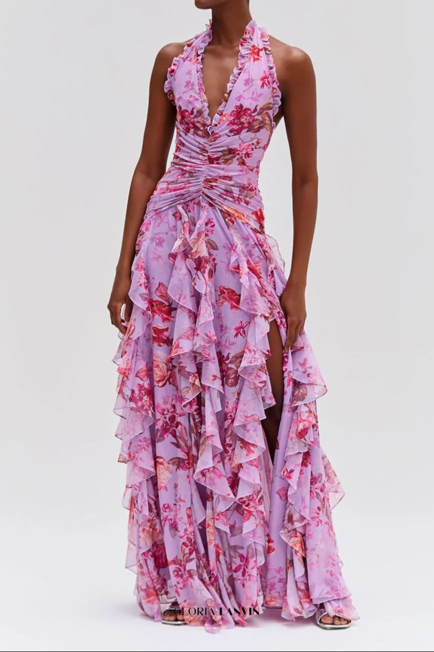 Floral Haze Stretch Tulle Maxi Dress Gloria Lanvin