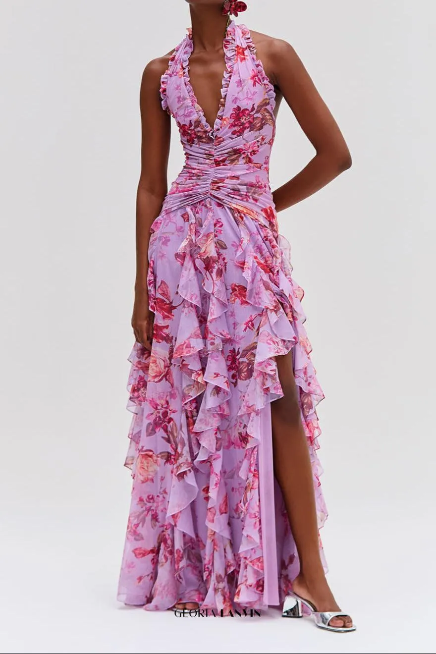Floral Haze Stretch Tulle Maxi Dress Gloria Lanvin