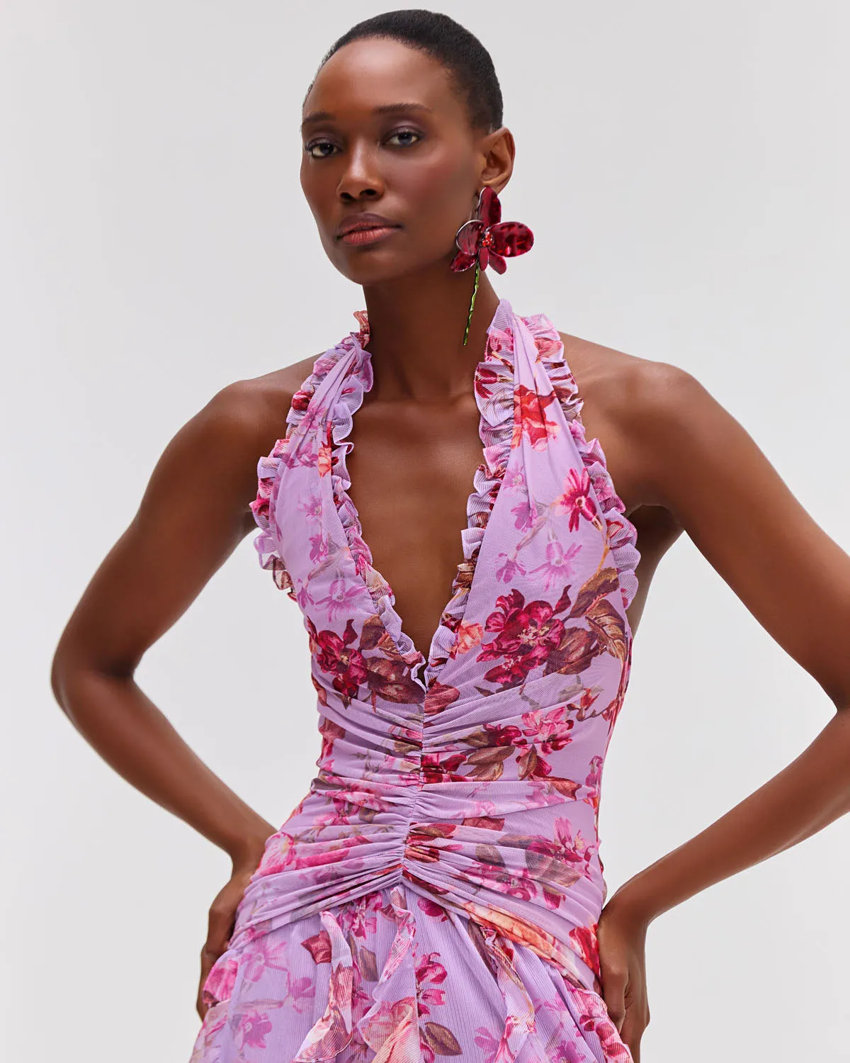 Floral Haze Stretch Tulle Maxi Dress Gloria Lanvin