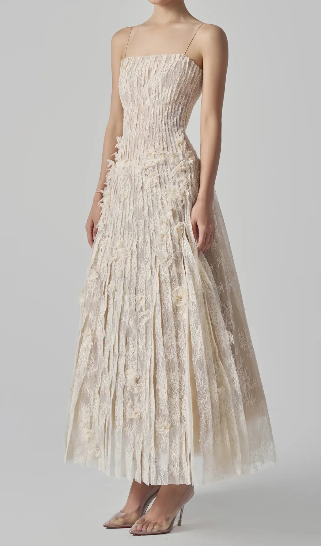 Floral Lace Strap Midi Dress Gloria Lanvin