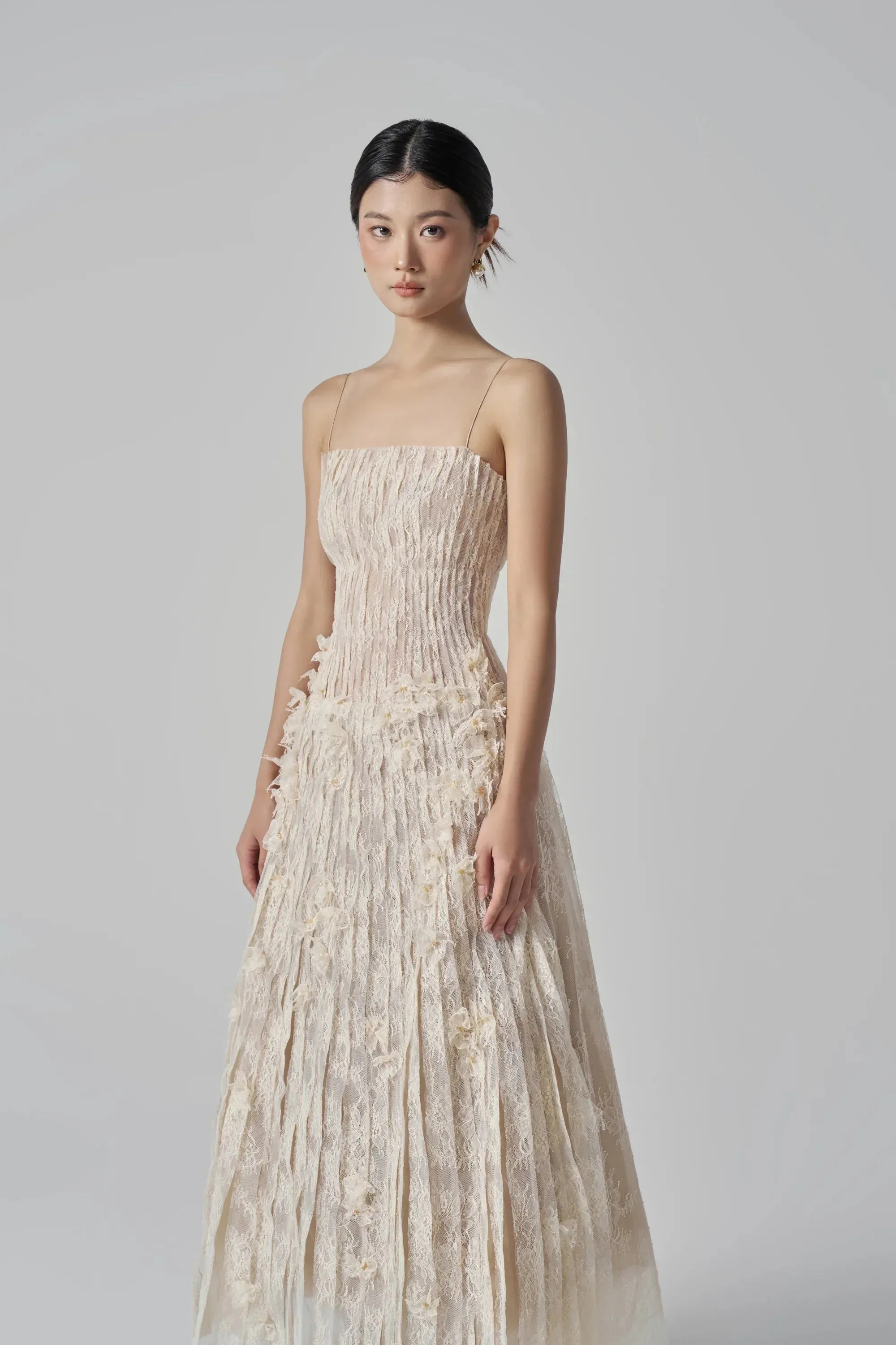 Floral Lace Strap Midi Dress Gloria Lanvin