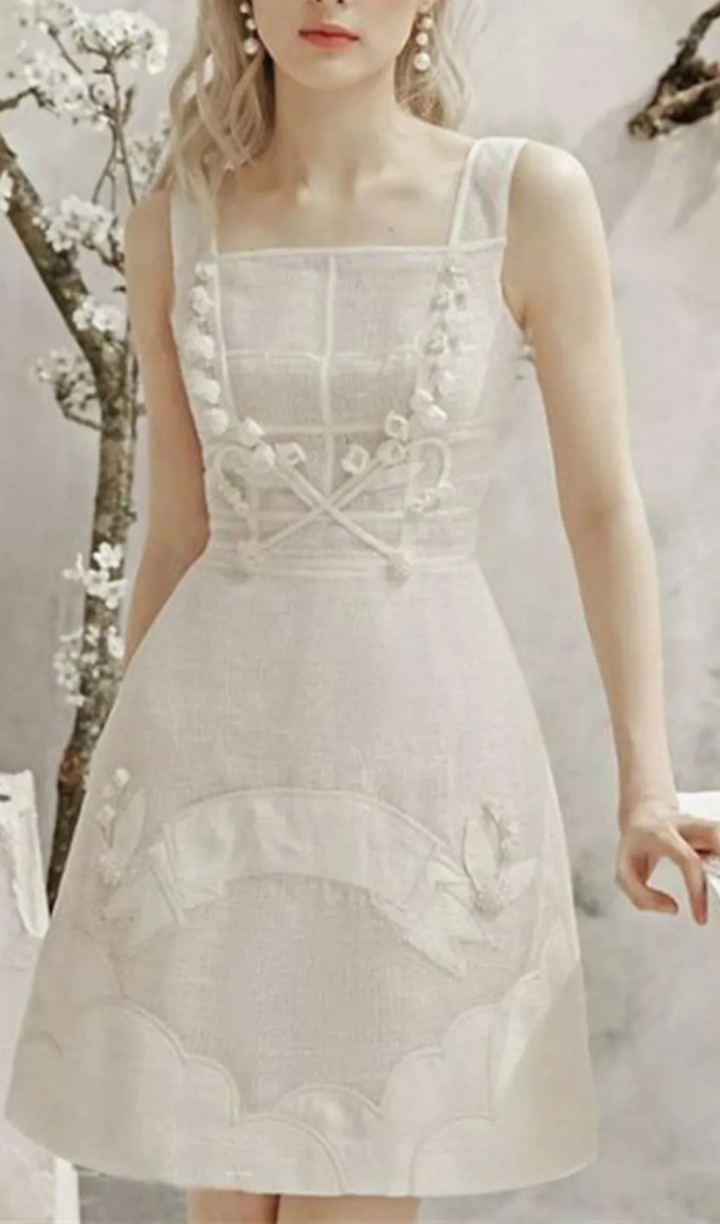 FLORAL LACE STRAPS MINI DRESS Gloria Lanvin