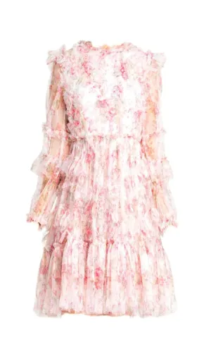 FLORAL MESH HEM MINI DRESS IN PINK Gloria Lanvin