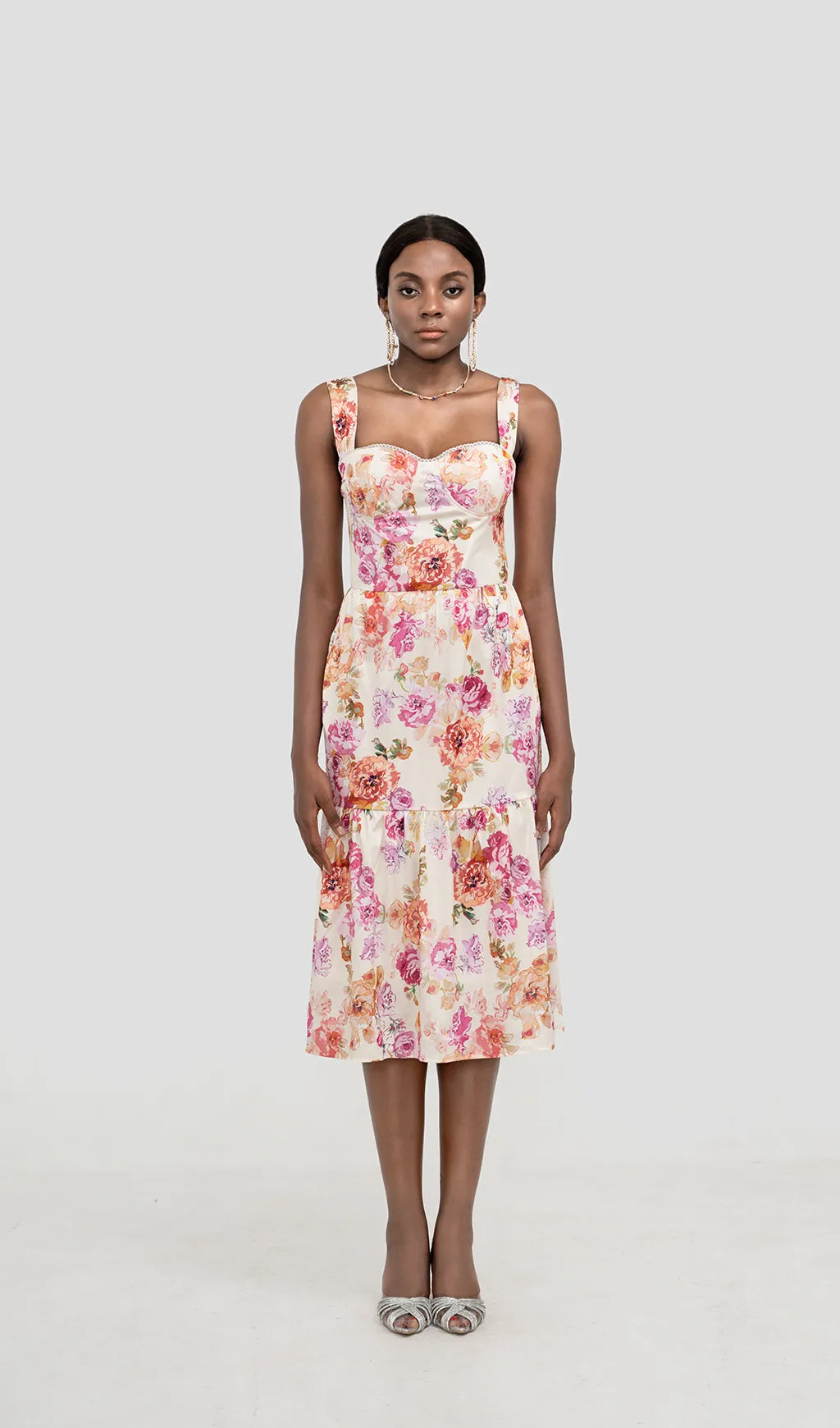 FLORAL MIDI DRESS IN IVORY Gloria Lanvin