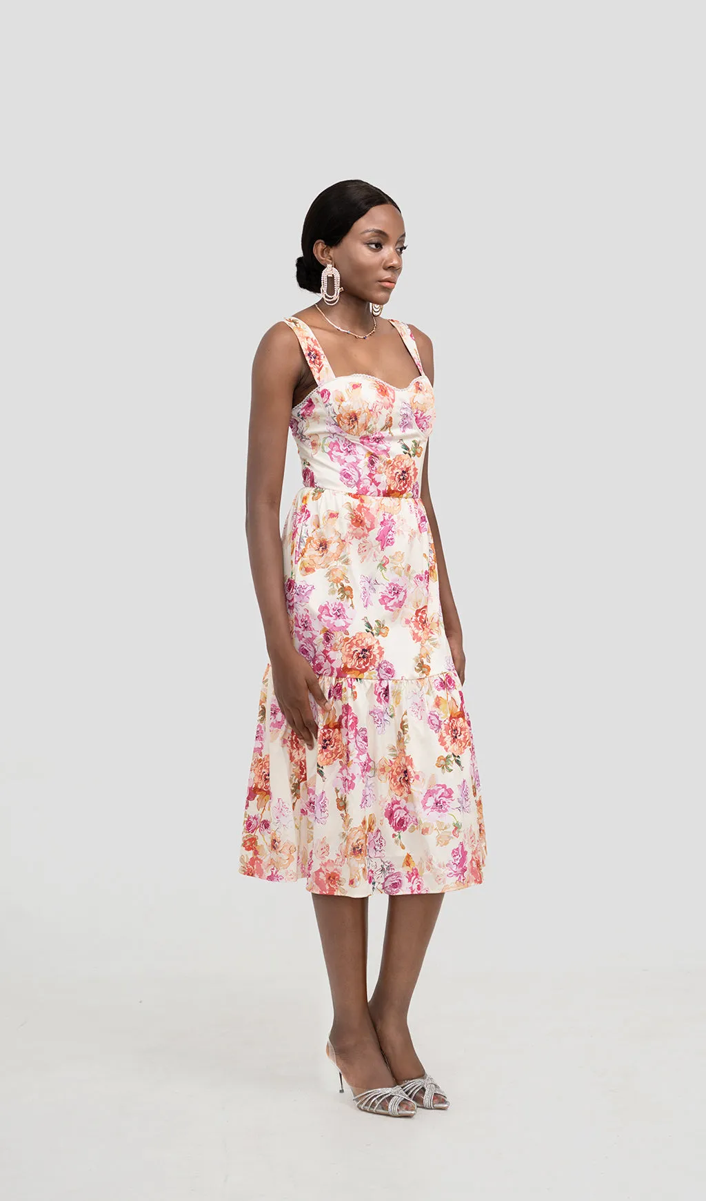 FLORAL MIDI DRESS IN IVORY Gloria Lanvin