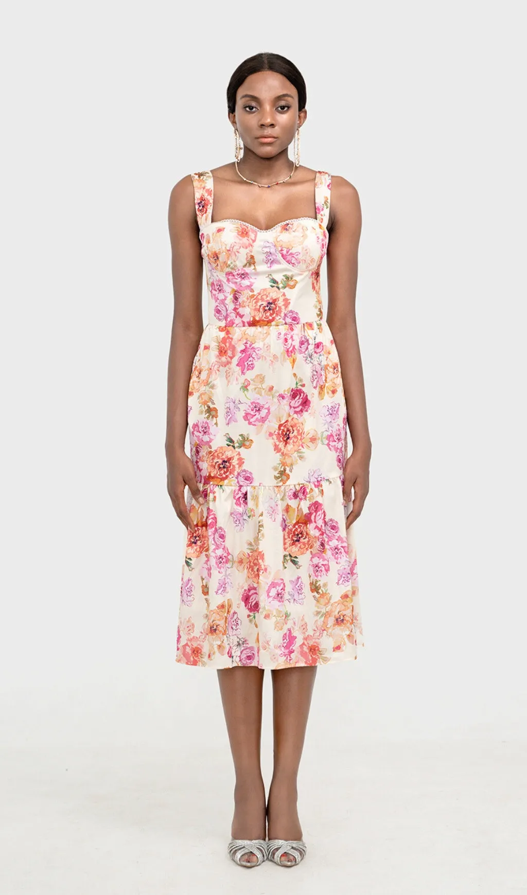 FLORAL MIDI DRESS IN IVORY Gloria Lanvin