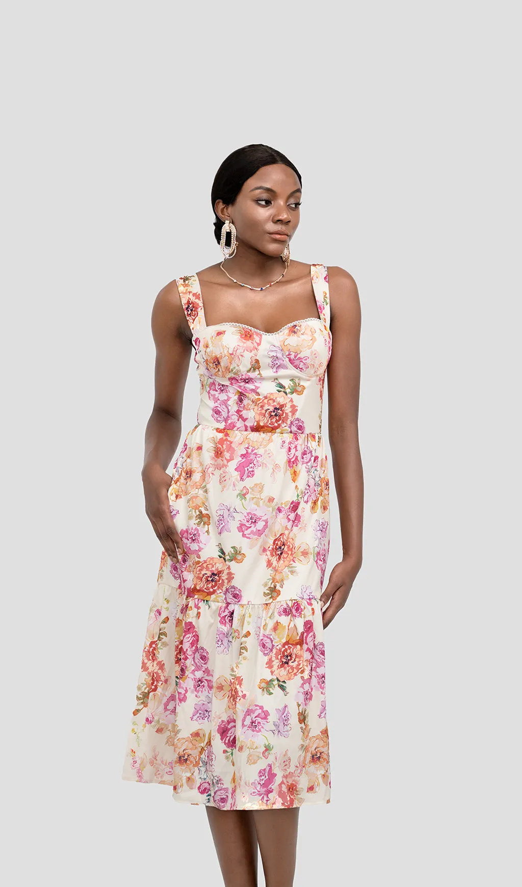 FLORAL MIDI DRESS IN IVORY Gloria Lanvin