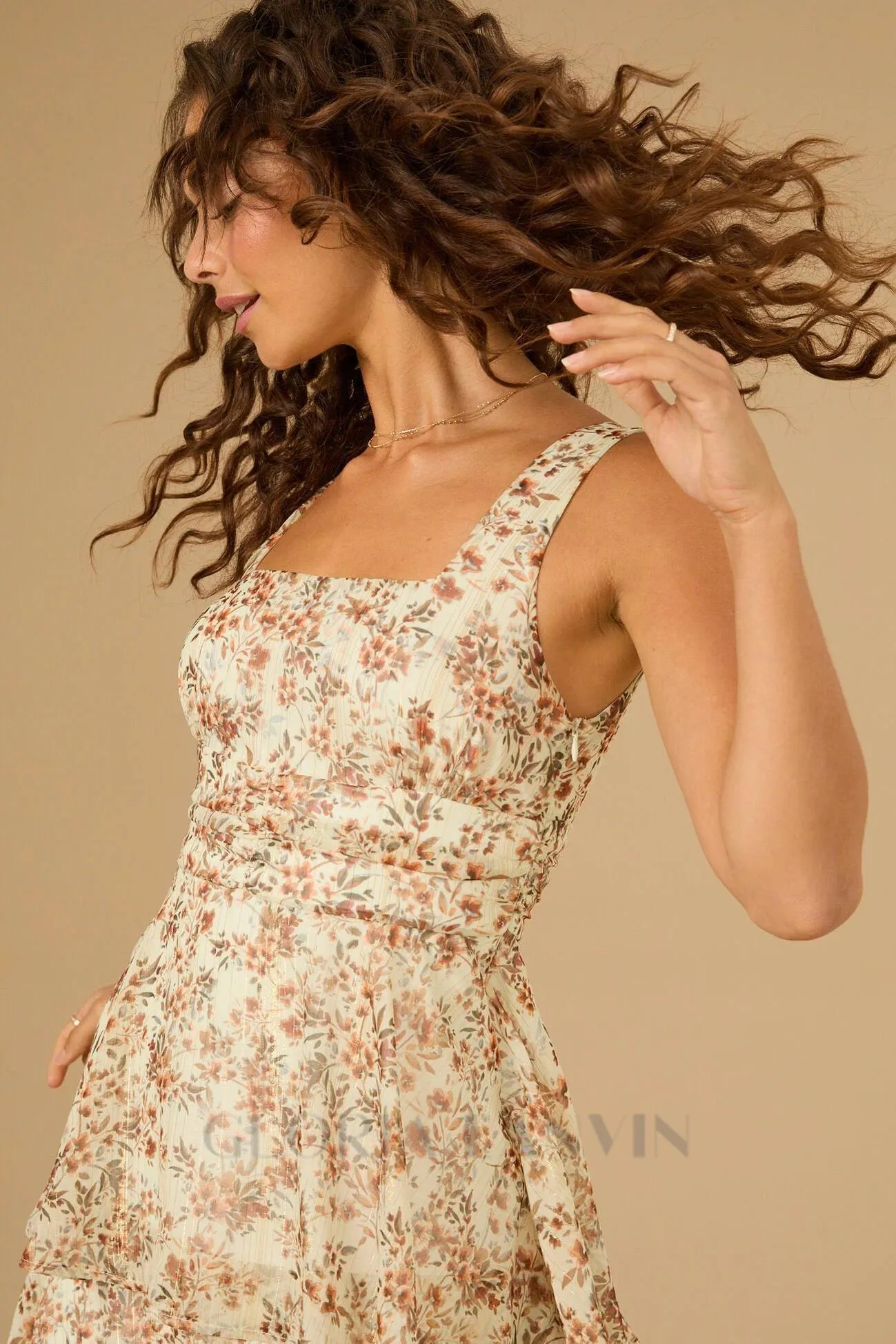 floral midi dress in ivory-rust Gloria Lanvin