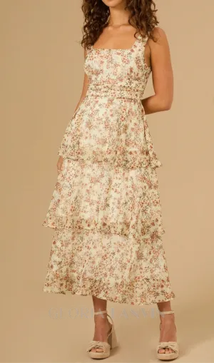 floral midi dress in ivory-rust Gloria Lanvin