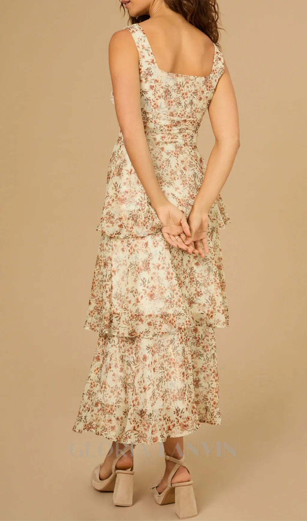floral midi dress in ivory-rust Gloria Lanvin