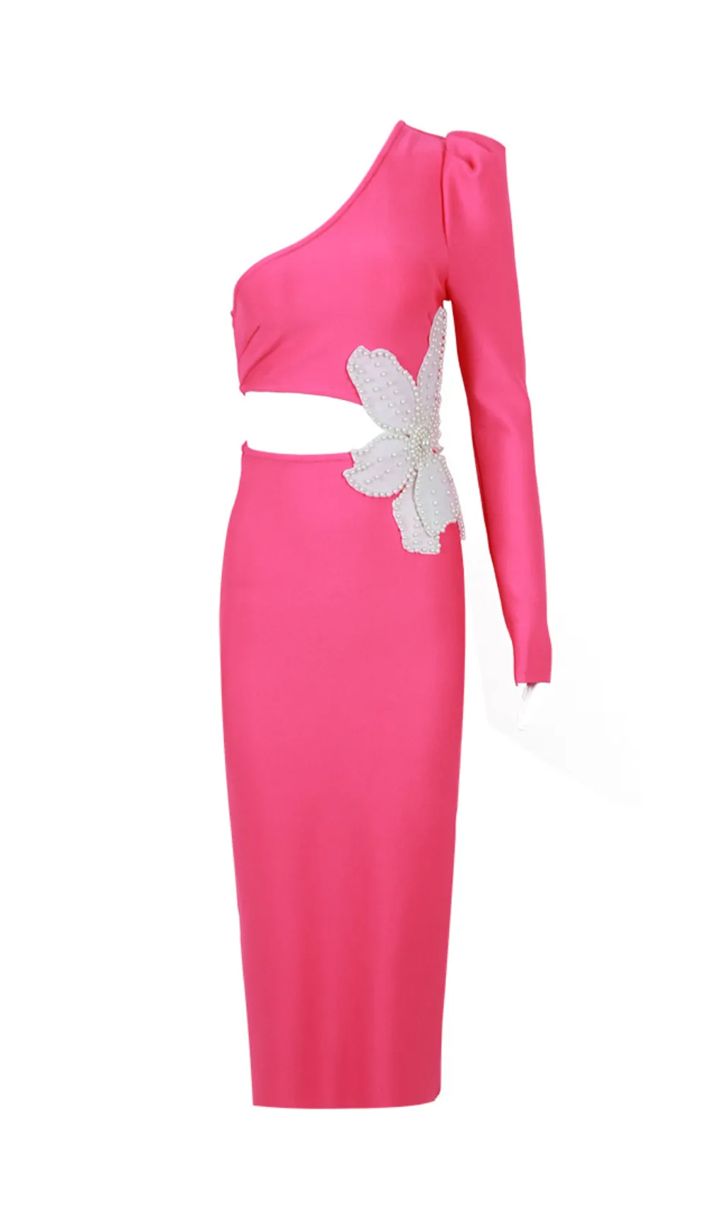 FLORAL ONE SHOULDER LONG SLEEVE MIDI DRESS Gloria Lanvin