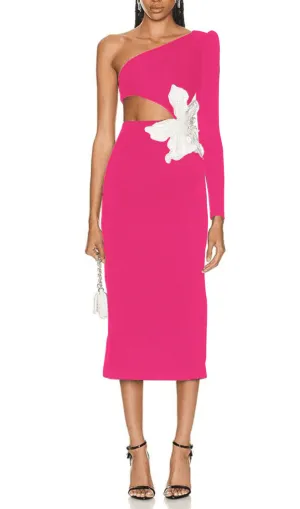 FLORAL ONE SHOULDER LONG SLEEVE MIDI DRESS Gloria Lanvin