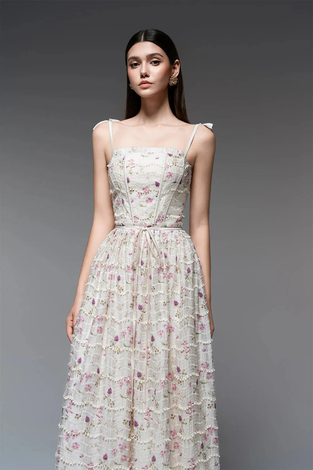 floral print a-line square neck maxi dress Gloria Lanvin