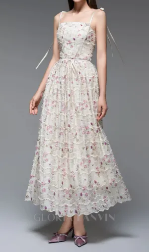 floral print a-line square neck maxi dress Gloria Lanvin