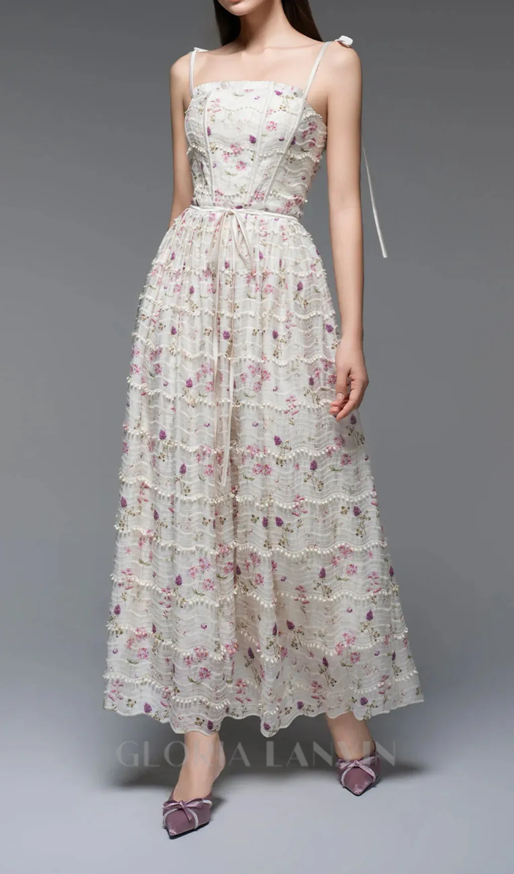 floral print a-line square neck maxi dress Gloria Lanvin