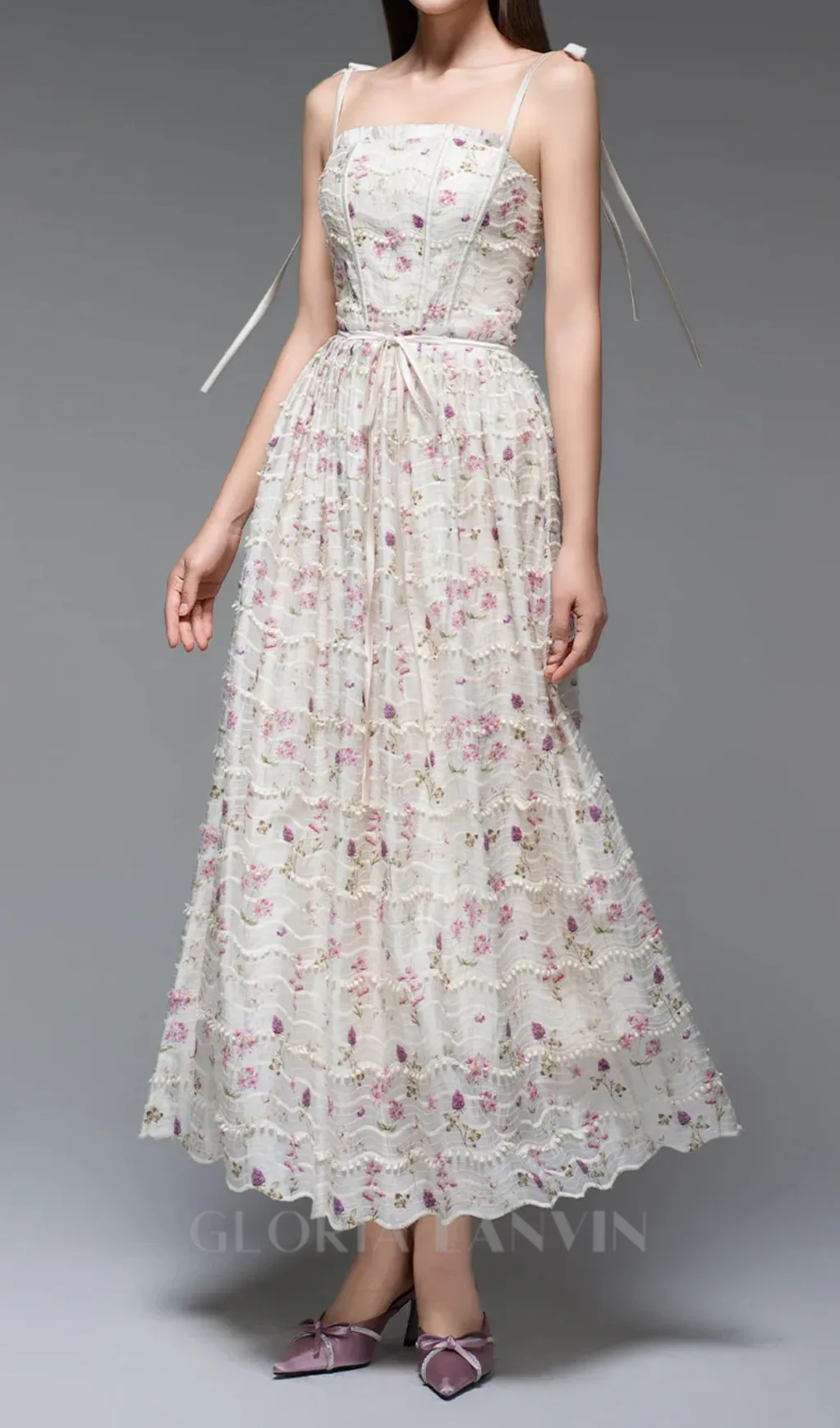 floral print a-line square neck maxi dress Gloria Lanvin