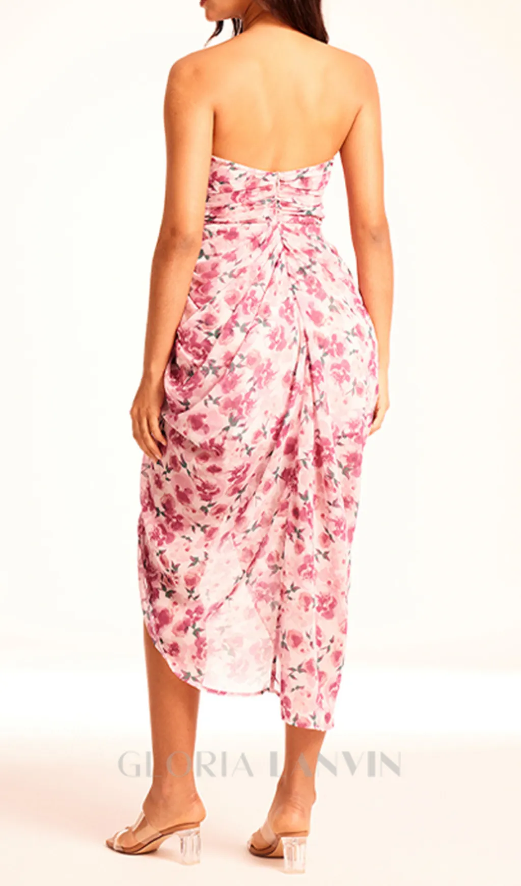 floral print bodycon midi dress in purple red Gloria Lanvin