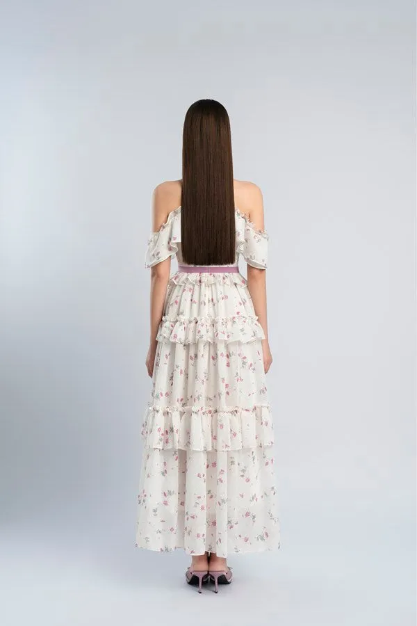 floral print bow collar ruffle flared maxi dress Gloria Lanvin