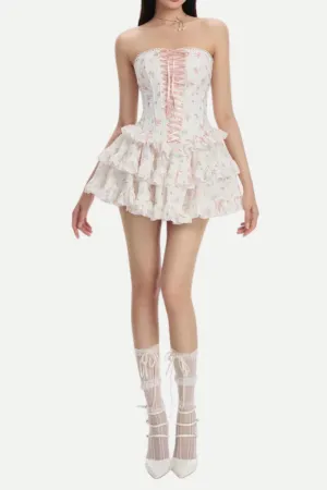 floral print chest-wrapped mini dress in white Gloria Lanvin