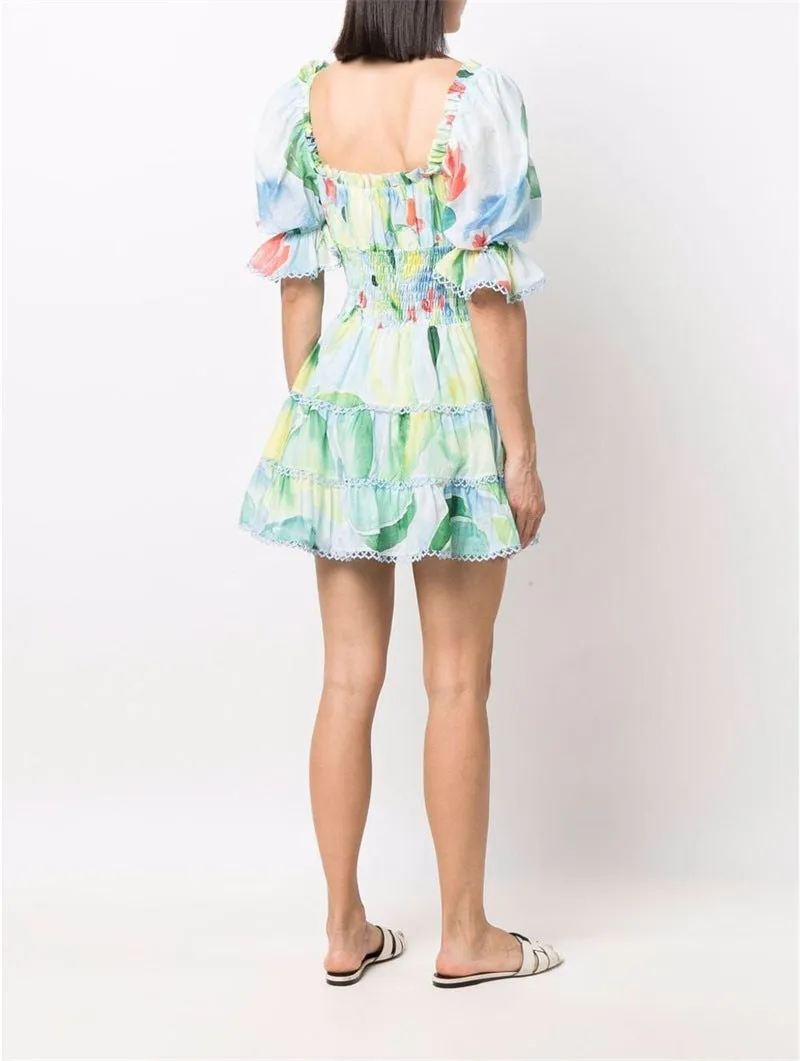 FLORAL-PRINT COTTON-BLEND VOILE MINI DRESS IN GREEN Gloria Lanvin