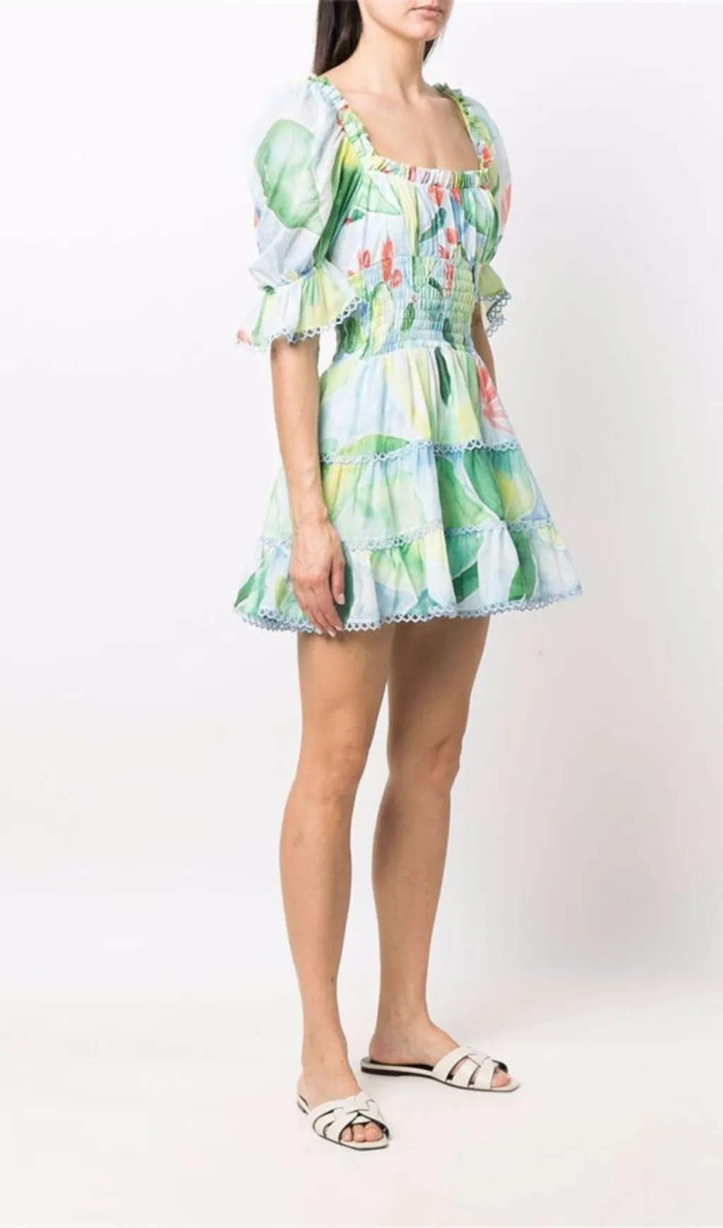 FLORAL-PRINT COTTON-BLEND VOILE MINI DRESS IN GREEN Gloria Lanvin