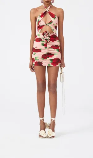 FLORAL- PRINT HALTER MINI DRESS IN CHERRY BLOSSOM Gloria Lanvin