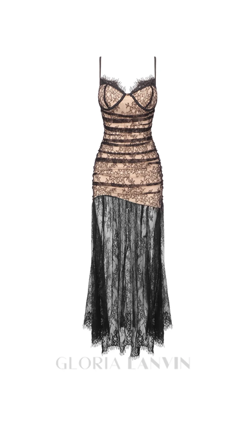 floral print lace maxi dress in black Gloria Lanvin