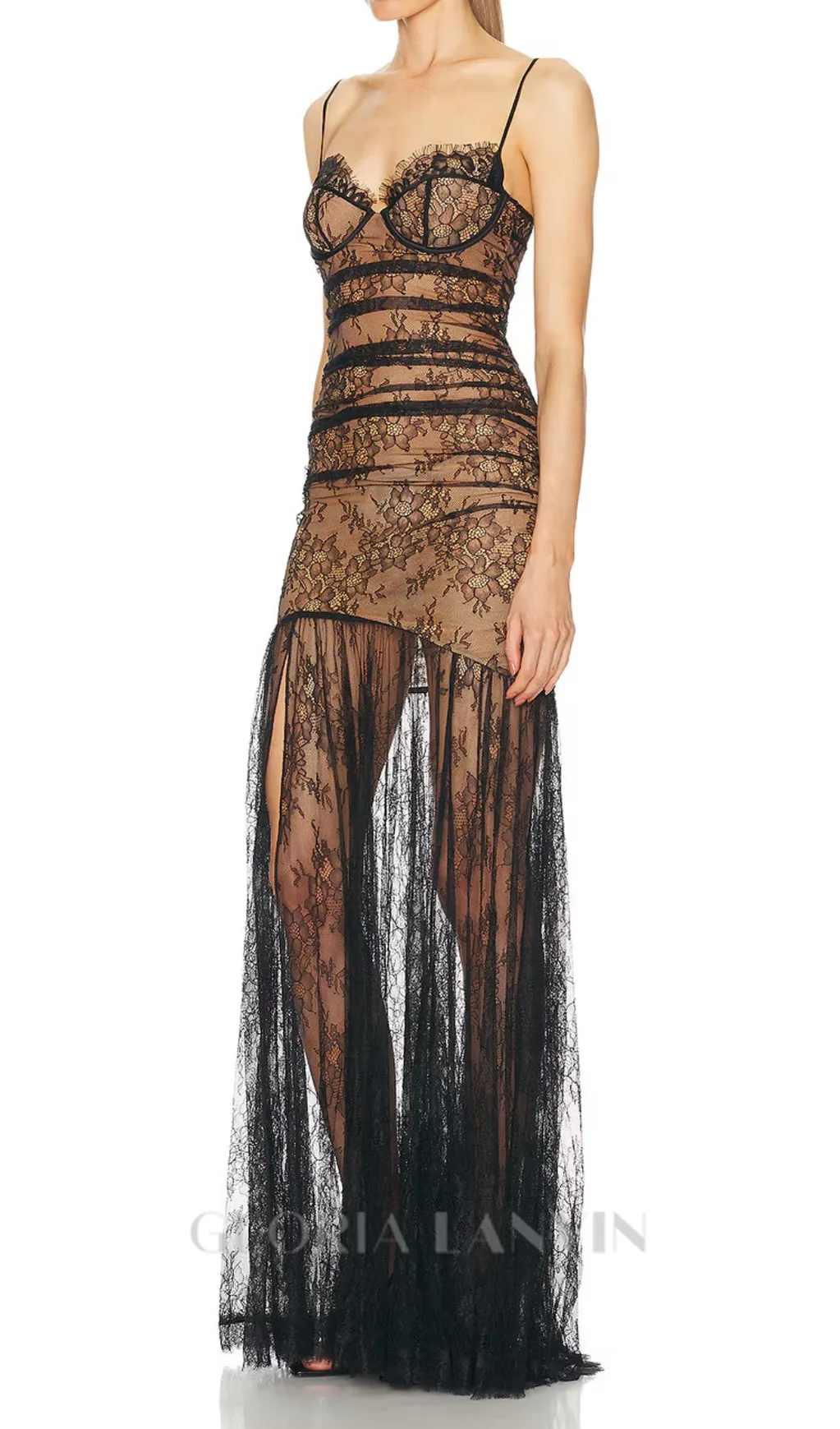 floral print lace maxi dress in black Gloria Lanvin