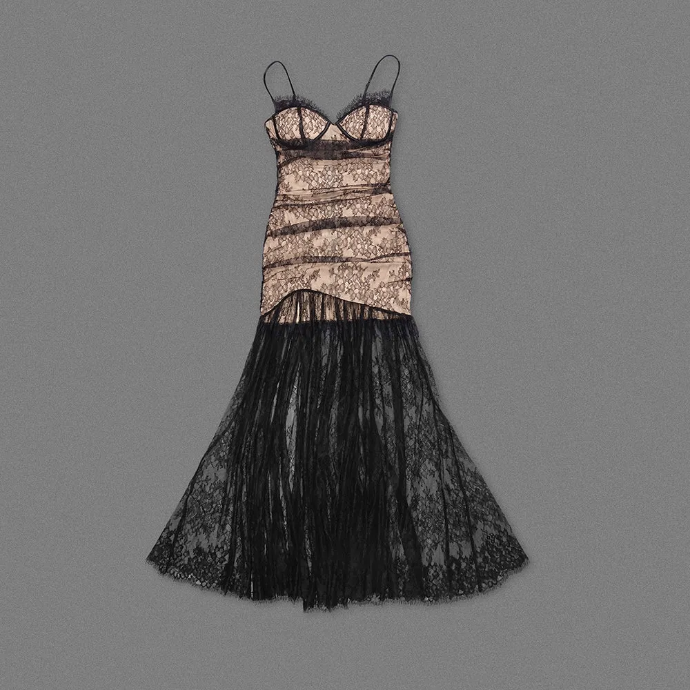 floral print lace maxi dress in black Gloria Lanvin