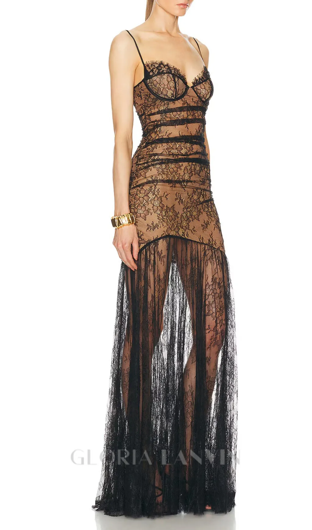 floral print lace maxi dress in black Gloria Lanvin