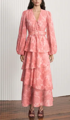 FLORAL PRINT LAYERED MIDI DRESS IN MULTI Gloria Lanvin