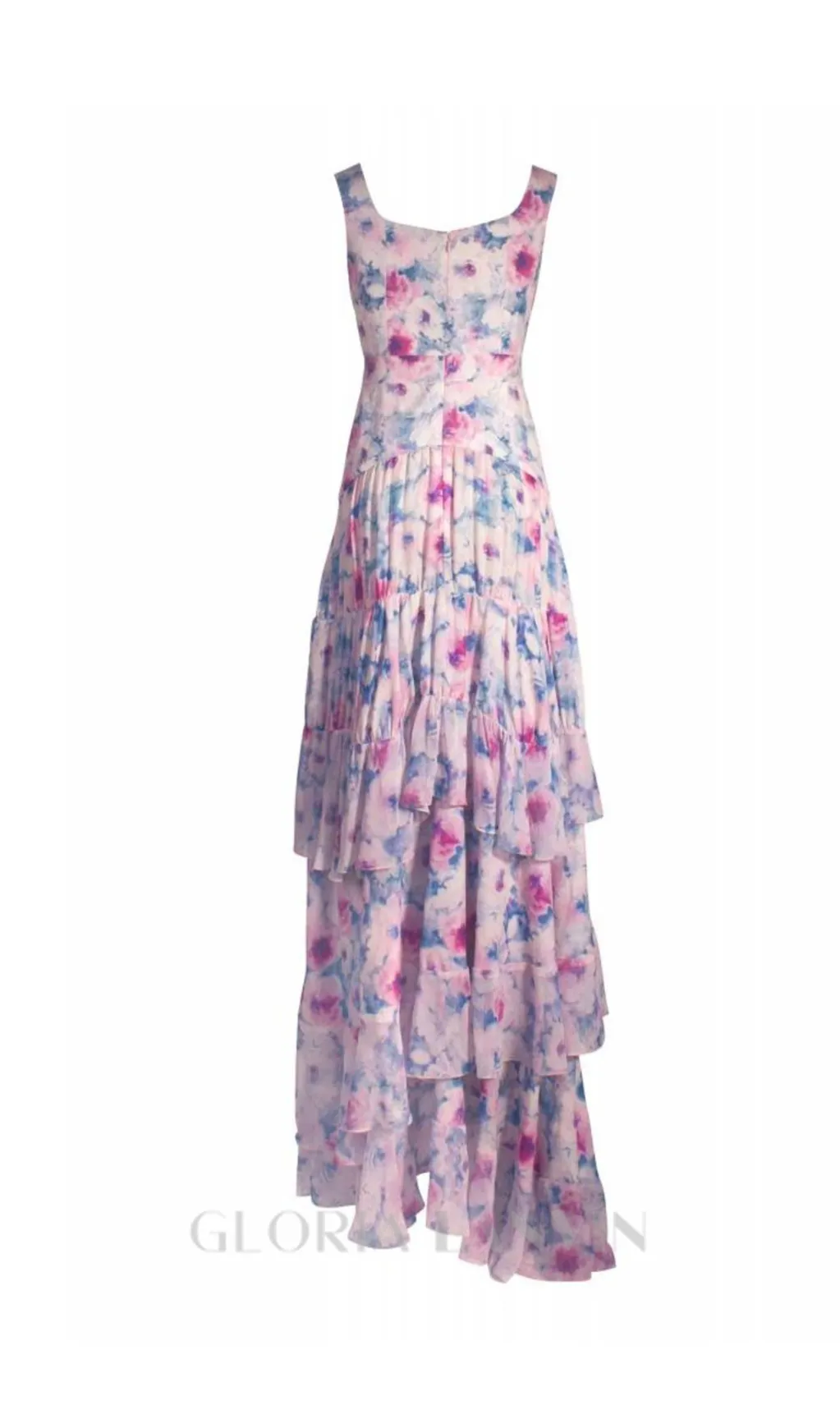 FLORAL PRINT RUFFLE TRIM MAXI DRESS IN ROSE Gloria Lanvin
