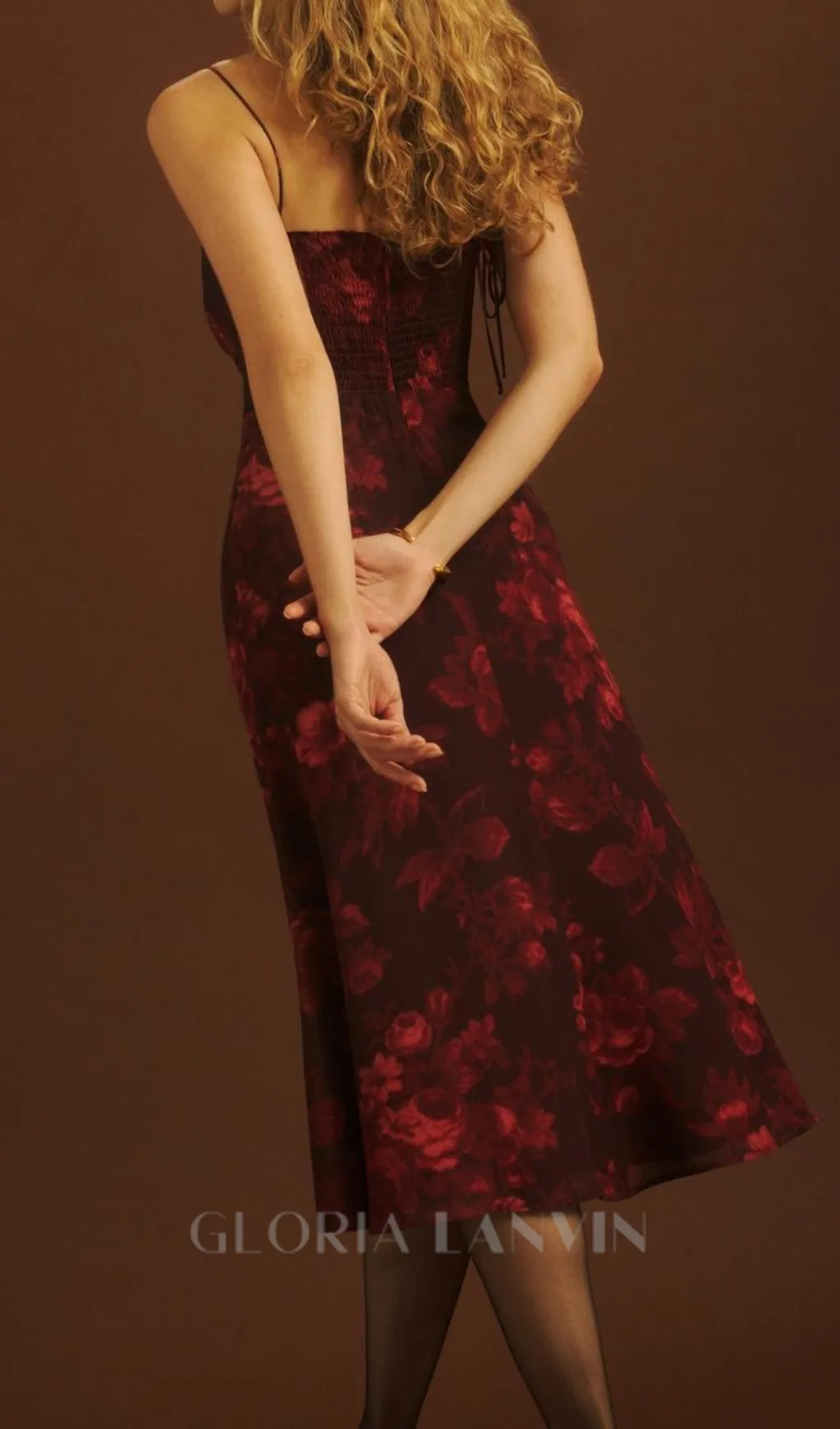 floral print slit midi dress in Burgundy Gloria Lanvin
