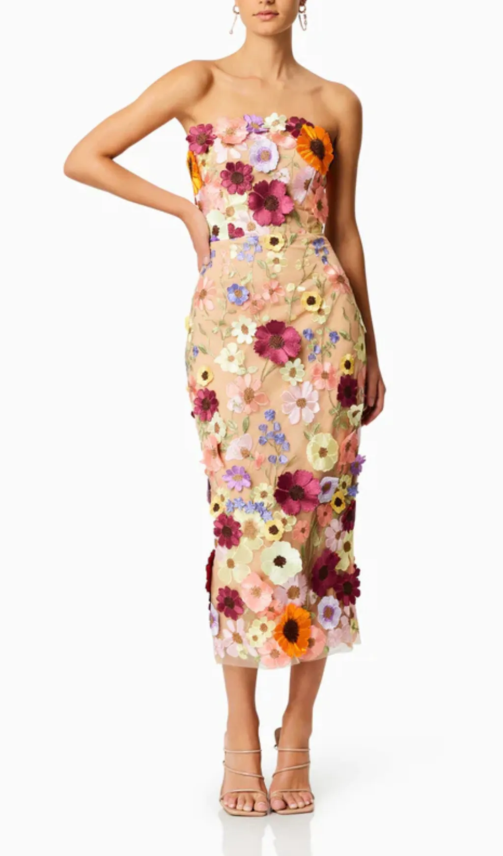 FLORAL PRINT STRAPLESS MIDI DRESS Gloria Lanvin