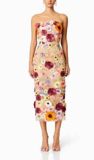 FLORAL PRINT STRAPLESS MIDI DRESS Gloria Lanvin