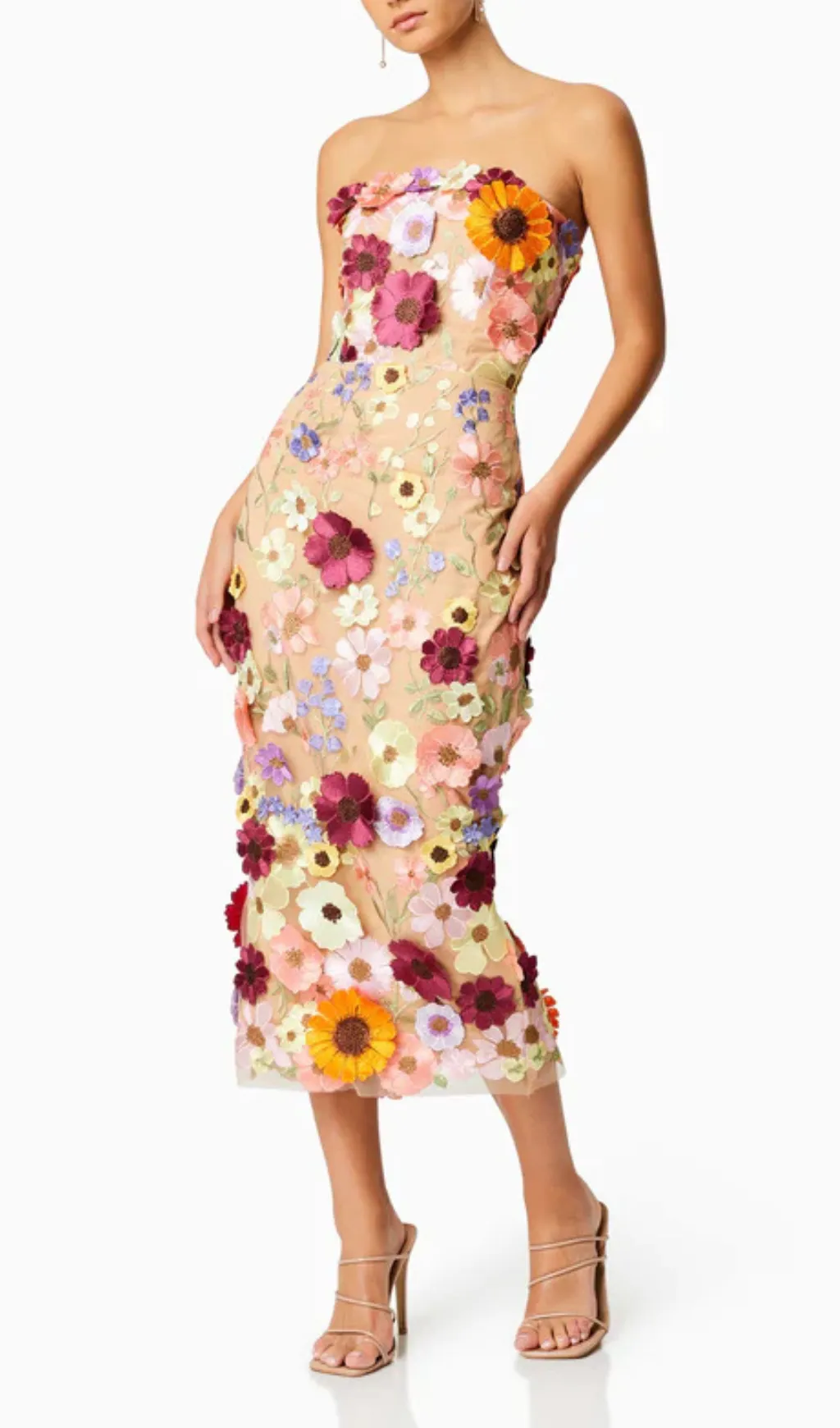 FLORAL PRINT STRAPLESS MIDI DRESS Gloria Lanvin