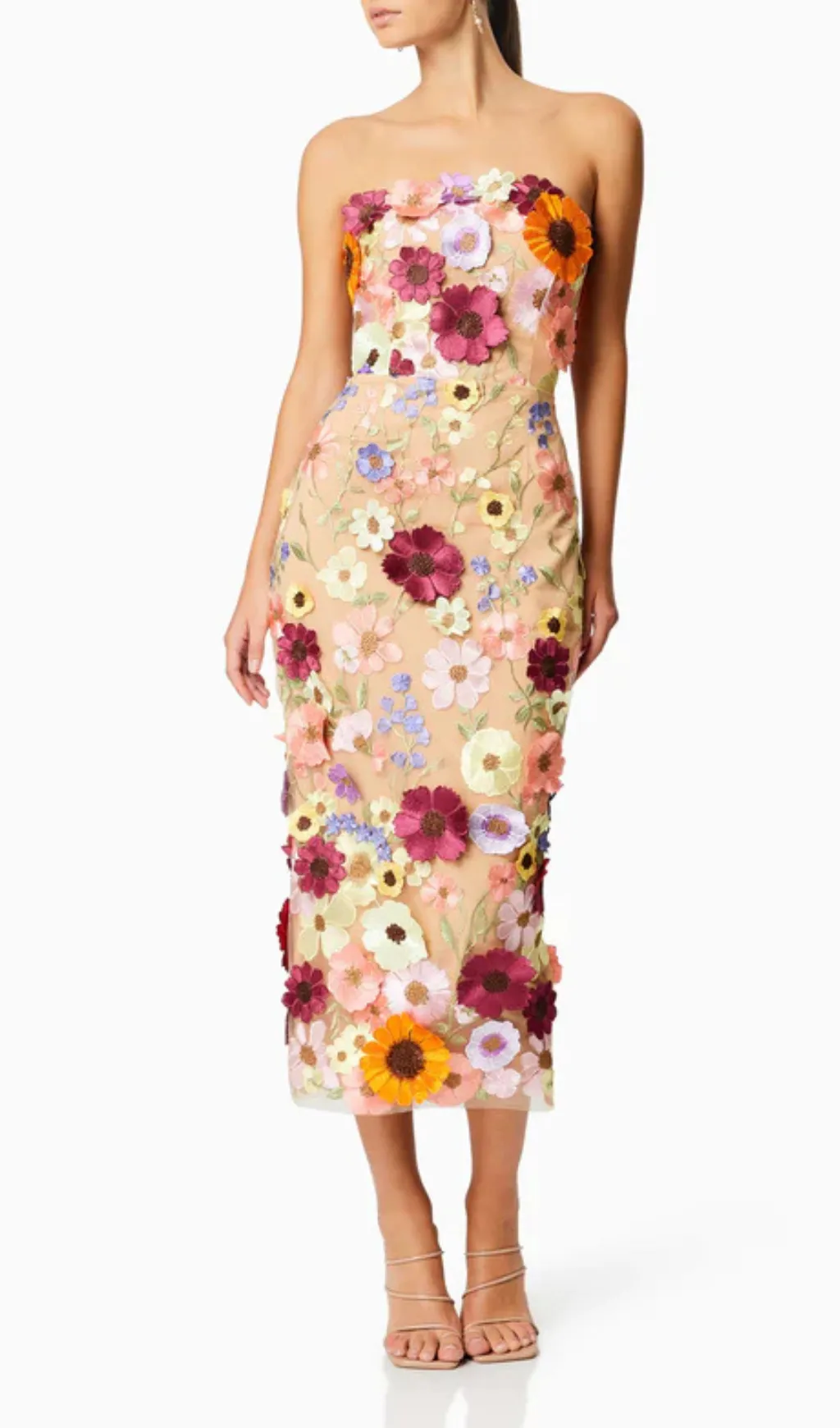 FLORAL PRINT STRAPLESS MIDI DRESS Gloria Lanvin