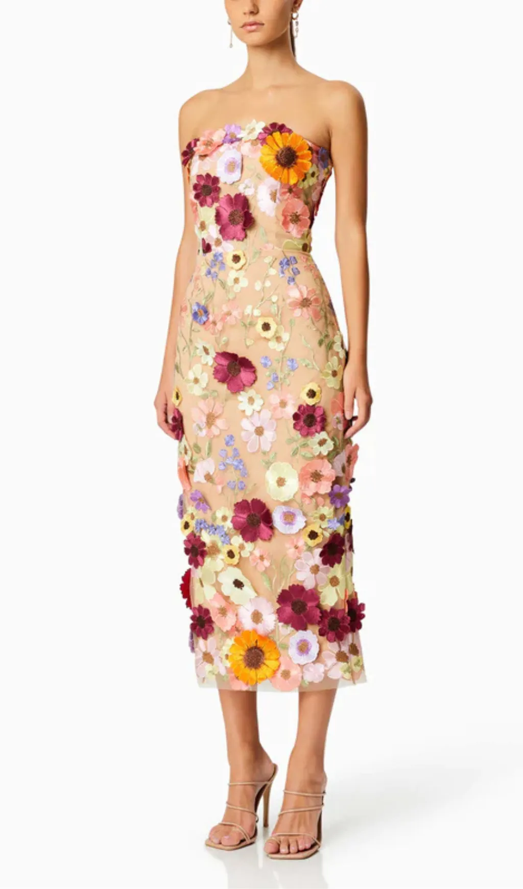 FLORAL PRINT STRAPLESS MIDI DRESS Gloria Lanvin