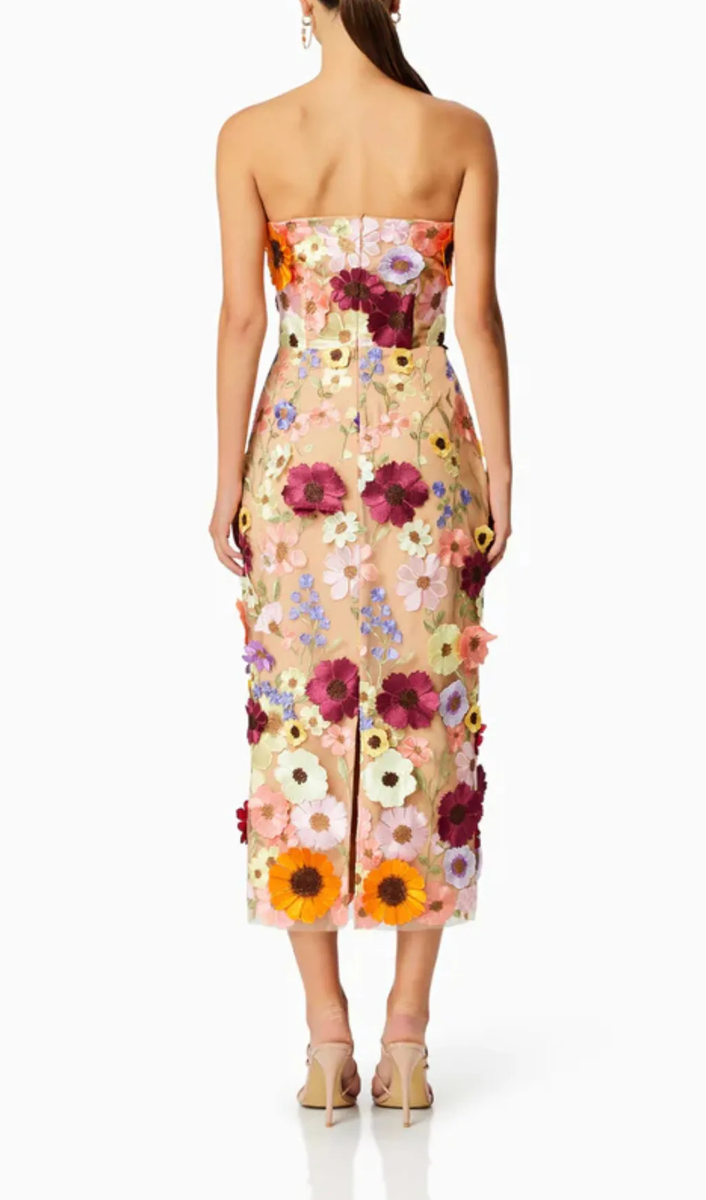 FLORAL PRINT STRAPLESS MIDI DRESS Gloria Lanvin