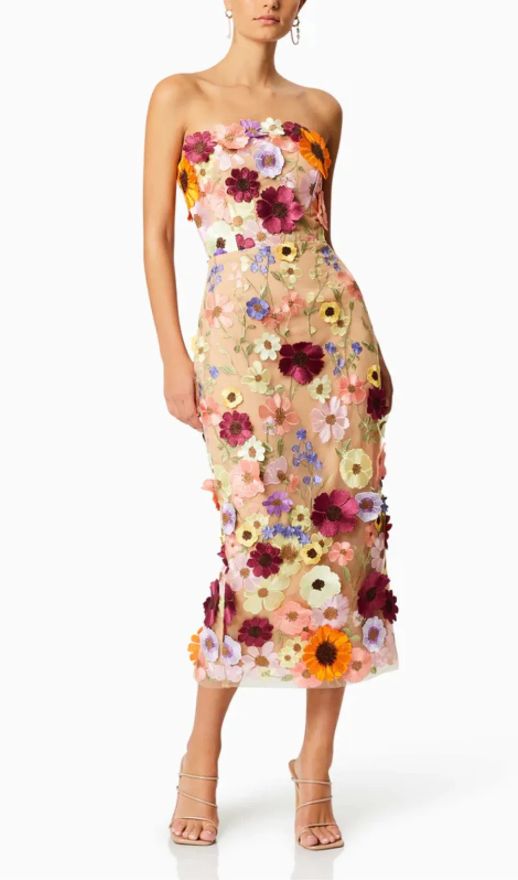 FLORAL PRINT STRAPLESS MIDI DRESS Gloria Lanvin